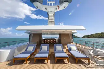 Looking forward from the aft deck towards the bar midships