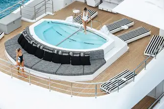 Huge pool on the bridge deck aft