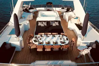 An expansive sun deck offers versatile space
