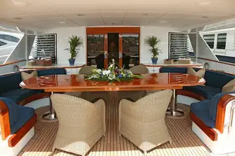 The spacious main deck aft, for lounging, dining and entertainment