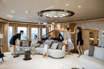 The upper deck is all about entertainment, hence the piano in the forward lounge