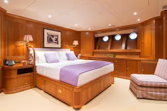 The full-beam master suite has an adjoining lounge
