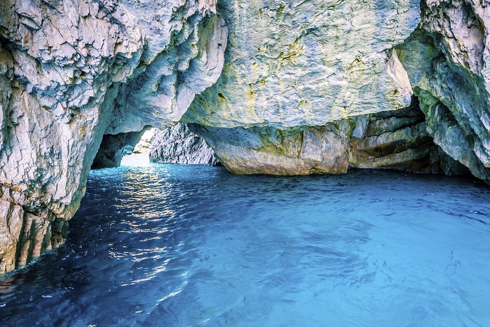 Capri's famous Blue Grotto, caves in the cliffs on the island's north western tip