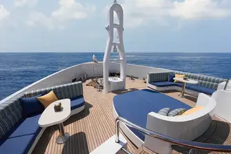 SUNONE - The foredeck sun lounge seen from the tender stowage area