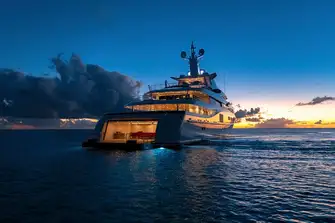 The transom folds down to create a huge swim platform and reveal a large beach club