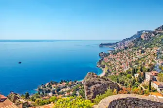 Looking south west along the coast to Beausoleil and Monaco from the medieval castle atop Roquebrune-Cap-Martin