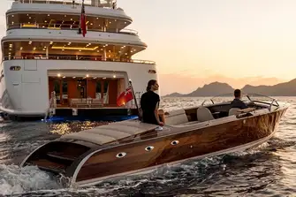 SEANNA's tender ferries you to the yacht's beach club