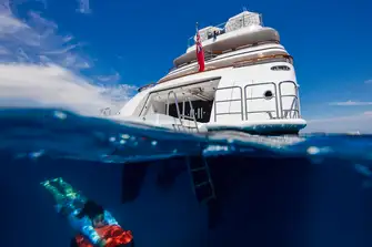 11.11, 63m (206.7ft), 12 guests in 6 cabins, rates from EUR 650,000 per week
