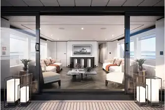 The main saloon opens onto the huge main deck aft