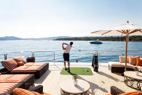 Golf tee on sun deck